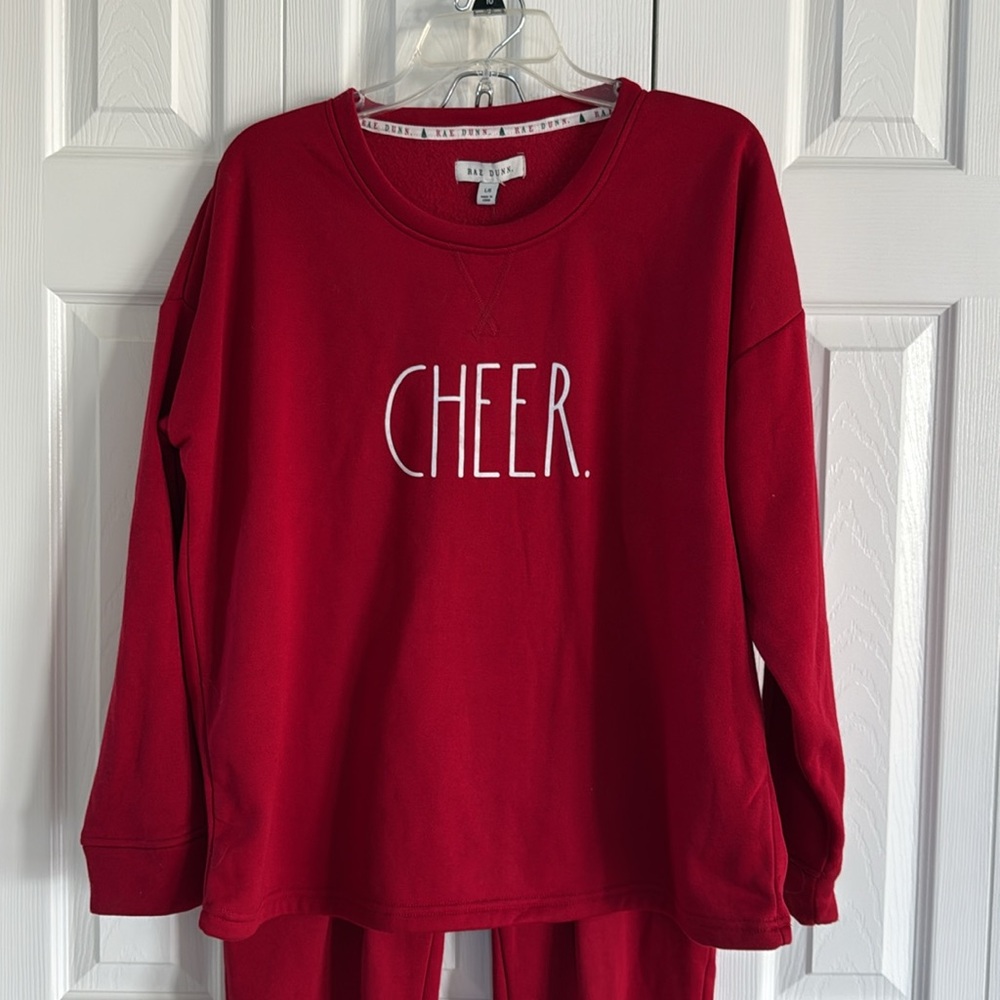 NWT Rae Dunn Women's CHEER Red Sweatshirt- Preowned Rae Dunn Red Joggers Set- L - Picture 3 of 16